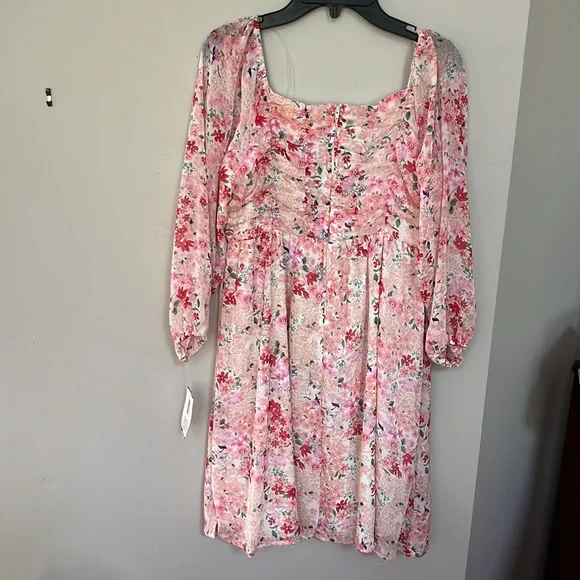 Poppies and Roses Long-Sleeve Ruched Bodice Floral Printed Knit Shift Dress - Picture 5 of 15